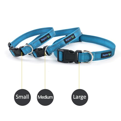 Wagtime Club Reflective Dog Collar with Buckle Quick Release Adjustable Nylon Collar for Small Medium Large Dogs (Medium, Bright Blue) - color: Blue, size: m