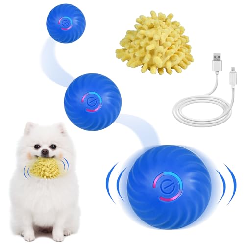 Interactive Dog Ball, Automatic Moving Toy Ball with Cover for Small Dogs, Self Rolling Best Boredom Toys for Gift, Dog Toys to Keep Them Busy(Blue, Small:2.2inch) - color: Blue, size: S 2.2in