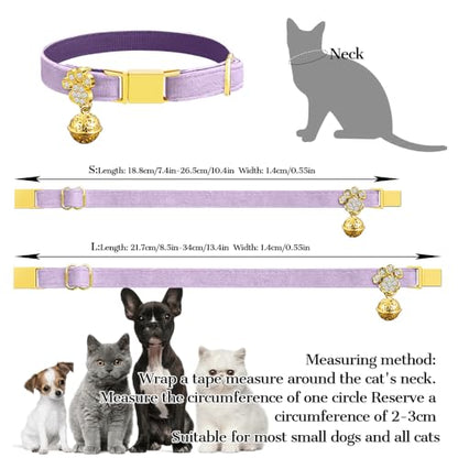 Personalized Breakaway Cat Collars - Magnetic Buckle, Bell - Safety Quick Release, Customized for Girls & Boys Cats- (Velvet-Light Purple) - color: Velvet-Light Purple