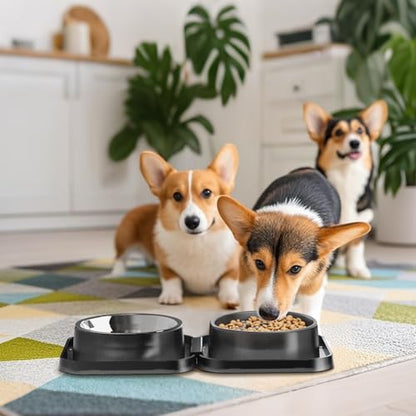 Set of 2 Stainless Steel Dog Food and Water Bowl with Puzzle Dish, Freely Combinable Feeding Set for Dogs Cats, Spill Proof Neater Dog Bowls, Pet Feeder Bowl for Puppy Small Breeds - size: 2-Pack