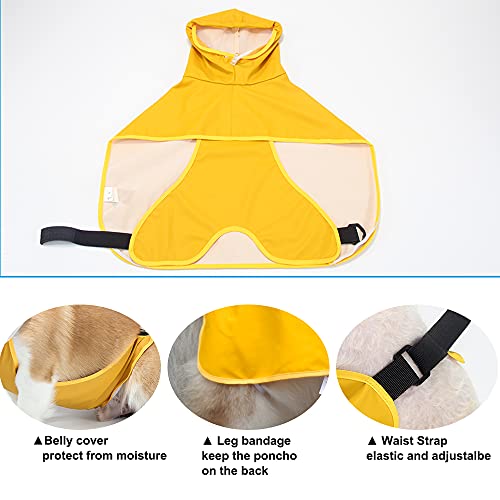 Dog Raincoat Waterproof Hooded Slicker Poncho for L to XX-Large Dogs and Puppies Yellow Rain Coat - L(L-XXL)