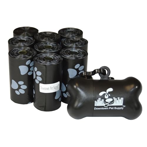 Downtown Pet Supply Poop Bags for Dogs with Dispenser, 180 Count - Leak-Proof Dog Waste Bags and Bone-Shaped Dog Poop Bags Holder for Leash - Black with Paw Prints, 12.5" x 8.5" - color: Black with Paw Prints, size: 180 Count (Pack of 1)