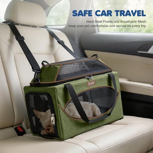 Top-Expandable Pet Carrier 18x11x11Inch Delta American United Airline Approved Underseat to 15lbs Stable Car Travel Carriers for Small Dogs Cats with Locking Safety Zippers Anti-Scratch Mesh - color: Dark Green, size: 18"x11"x11"