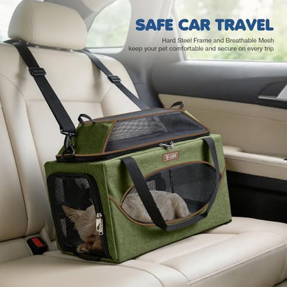 Top-Expandable Pet Carrier 18x11x11Inch Delta American United Airline Approved Underseat to 15lbs Stable Car Travel Carriers for Small Dogs Cats with Locking Safety Zippers Anti-Scratch Mesh - color: Dark Green, size: 18"x11"x11"