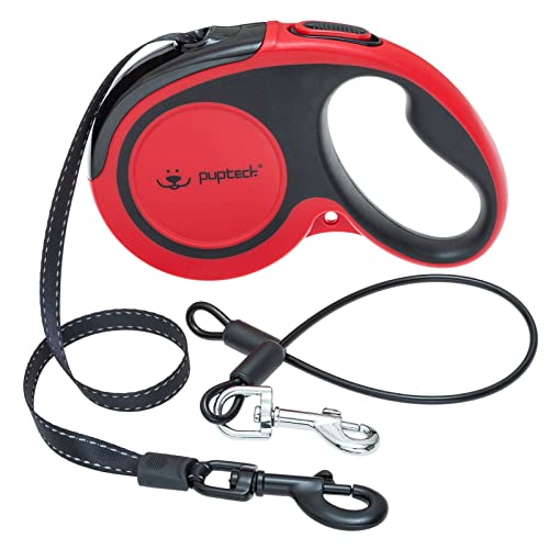 PUPTECK Retractable Dog Leash with Chew Proof Cable for up to 110lbs Small Medium Large Dogs, Heavy Duty Dog Leash for Daily Training Walking, Red, 16ft - color: Red, size: 16ft