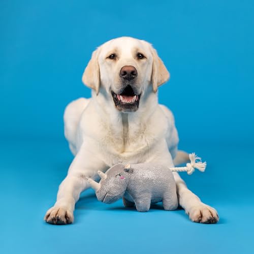 Fringe Studio Plush Dog Toy with Rope, Rhino You Want ME?, Pet Shop Collection (314594) - color: Rhino You Want Me?