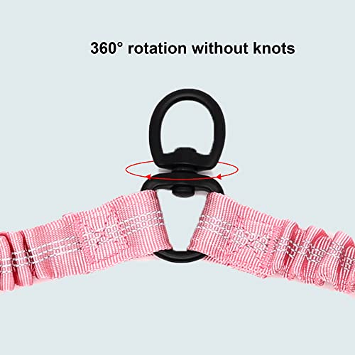 BAOBOTE Pet Double Dog Leash, Shock Absorbing Reflective Bungee Lead Walk 2 Dogs with Ease, 360° Swivel No Tangle Double Dog Walking & Training Leash, Dual Dog Leashs for 6-120lbs Dogs (Pink) - color: Pink