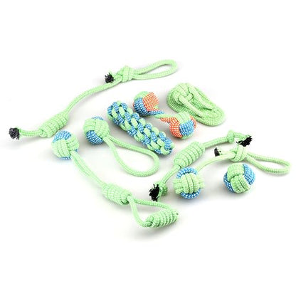 Dog Chew Rope Toys, Set of 9, Cotton Teething Ropes for Small and Medium Dogs, with Ball, Tug-of-War Toys, Fetching Bone and Sandal