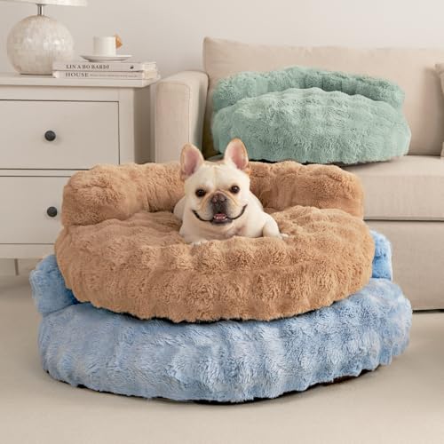 EHEYCIGA Dog Bed Medium Size Dog, Fluffy Small Dog Couch with Removable Washable Cover, Bolster Pet Sofa, Waterproof and Non-Slip, 30" x 30"x 8.5", Camel - color: Camel, size: 30"L x 30"W x 8.5"Th
