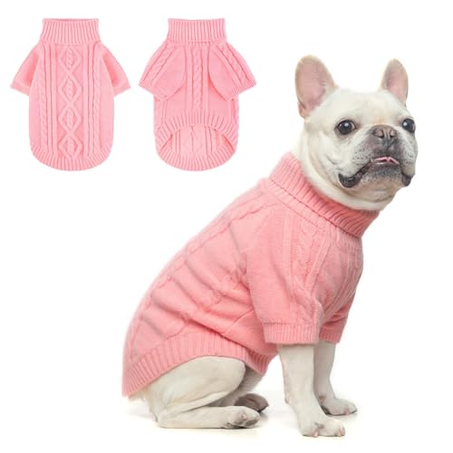 BEAUTYZOO Small Dog Sweater-Dog Sweatshirt Pullover Cable Knit Wear Classic Turtleneck Thick Cold Weather Clothes for Small Dogs,Medium Dogs,Pink Cable M (Back: 16",Chest: 21", Neck: 13") - color: Pink Cable, size: M (Back: 16", Chest: 21", Neck: 13")