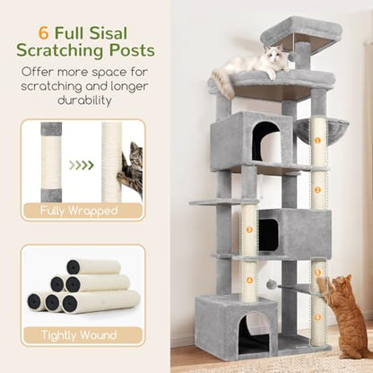 Globlazer 80in Extra Large Cat Tree Tower for Large Adult Cats, Heavy Duty Cat Condo Stand with Oversized Fan-Shaped Perch & 6 Sisal Scratching Posts, S80, Light Grey - color: Light Grey