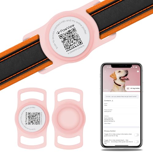 for Airtag Dog Collar Holder with QR ID Tag, Glow in the Dark, Fluorescent Waterproof Silicone for Airtag Case for Dog Collars, Scan for Instant Alert, Emergency Contact, Pet Profile (Pink) - color: Pink