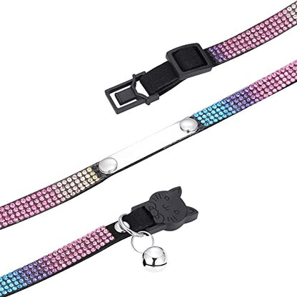 Personalized Cat Collar Breakaway Diamond Rhinestone with Bell, Customized Bling Kitten Pet Collar Adjustable with Engraved ID Name Plate (Black) - color: Black