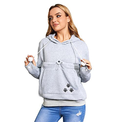 Unisex Big Pouch Hoodie Long Sleeve Fleece Pet Dog Holder Carrier Pullover Sweatshirt… - color: Light Grey, size: Medium