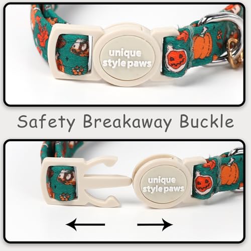 Unique style paws 2 Pack Autumn Halloween Kitten Collar Breakaway with Bell&Pendant, Adjustable Safety Oil Painting Pumpkin Party Cat Cotton Collar for Girl Boy Cat and Small Pet - color: Oil Pumpkin Party