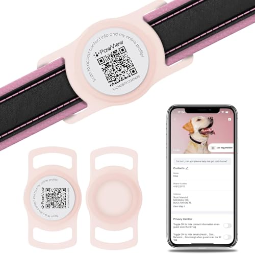 for Airtag Dog Collar Holder with QR ID Tag, Glow in the Dark, Fluorescent Waterproof Silicone for Airtag Case for Dog Collars, Scan for Instant Alert, Emergency Contact, Pet Profile (Blissful Pink) - color: Blissful Pink