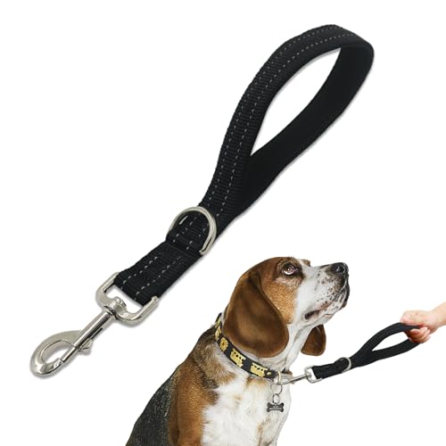 Standard Training Leashes 12 Inches for Dogs, Short Traffic Dog Leash Heavy Duty Padded Handle, Nylon Anti Pull for Reflective, Short Line Dog for Small, Medium and Large Dogs 1 FT Black - color: Black, size: 12"
