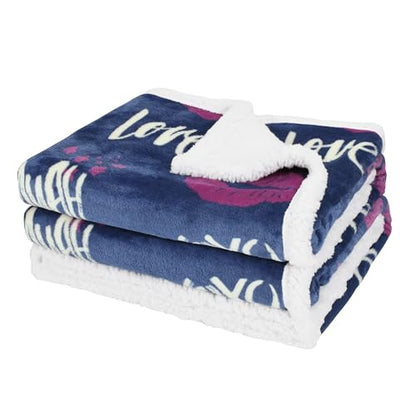 Catalonia Lips Print Sherpa Fleece Throw Blanket, Soft Mink Plush Couch Blanket, Fuzzy Fluffy Comfy Warm Throws, Comfort Caring Gift, 50x60 inches - color: Kiss Blue, size: 50"x60"