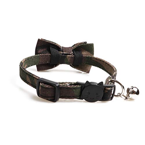 Cat Collar Breakaway with Bell and Bow Tie, Camouflage Design Adjustable Safety Kitty Kitten Collars(6.8''-10.8'') (Camouflage) - color: Camouflage