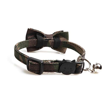 Cat Collar Breakaway with Bell and Bow Tie, Camouflage Design Adjustable Safety Kitty Kitten Collars(6.8''-10.8'') (Camouflage) - color: Camouflage