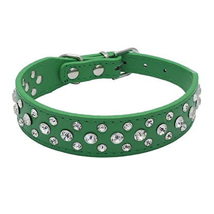 Rhinestone Dog Collar, Bling Rhinestone PU Leather Crystal Diamond Pet Dog Cat Puppy Collar Black S M L XL (XS, Green) - color: Green, size: XS