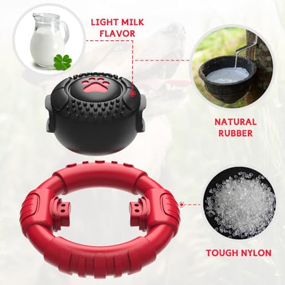 Dog Toys for Aggressive Chewers Large Medium Small Breed, Indestructible Durable Tough Dog Chew Toys to Keep Them Busy, Nylon Rubber Interactive Dog Toys - color: Red