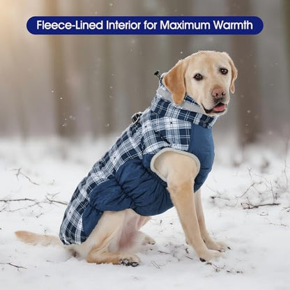 FUAMEY Dog Coat for Small Dogs,Waterproof Dog Winter Jacket with Harness Built in Puppy Cold Weather Coats Reflective Pet Vest with Zipper Warm Fleece Dogs Snowsuit Windproof Blue Plaid XS - color: Blue Plaid, size: XS(chest:14in)