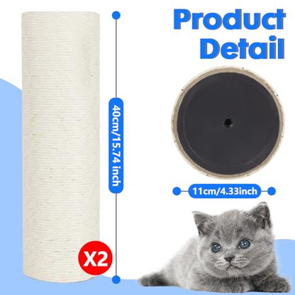 PowerKing Thick Natural Sisal Replacement Scratching Post,15.7" Length, 4.5" Thick, 2Pcs M8 Cat Scratch Post Refill Poles, Ideal for Refurbishment, Includes Screws, White - color: White, size: 15.7''+15.7'' (4.5'' Thick)