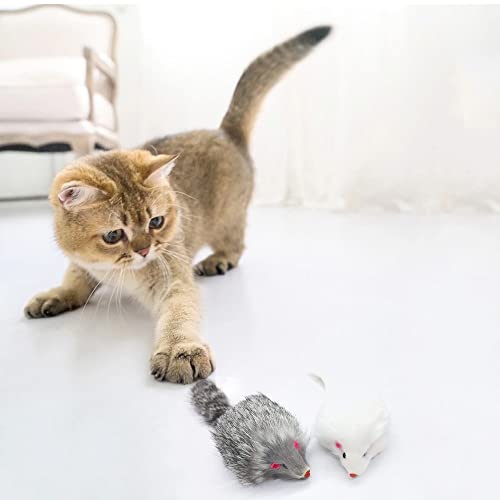 Rabbit Fur Cat Toys Interactive Cat Toy Mouse with Rattle Fake Mice Kitten Toys for Indoor Cats Fuzzy Cat Mice Toys Realistic Squeaky Mouse Cat Toy Furry Mice Cat Toys,12Pcs