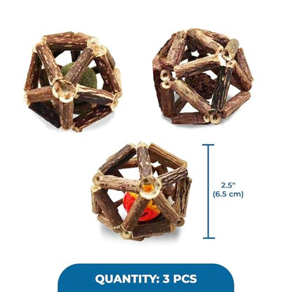 SunGrow Silverine Balls for Cats, Engaging and Interactive Pet Enrichment, Gall Fruit, Catnip, Bell Ball, Cool Pal Feline Toy, Christmas Stocking Stuffers, Brown, 2.5” (Diameter), 3 Pieces per Set
