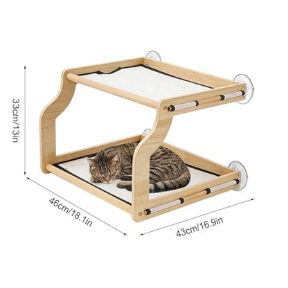 Window Perch for Cats Inside | Double Layer Wooden Perch - Indoor Small Cat Window Seat - for Small Medium Large All Breeds Kitten Climbing Basking Playing