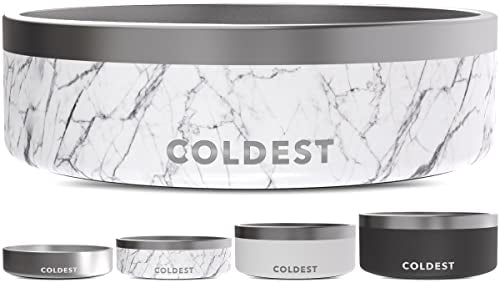Coldest Dog Bowl - Anti Rust Metal & Non Slip Dog Bowls Large, Spill Proof Heavy Duty 3 Layers Insulated Dog Bowl - Food and Water Bowl for Dogs, Cats & Pets, Dishwasher Safe (42 oz, Carrara Marble) - color: Carrara Marble, size: 42 oz