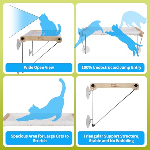 HoneyGuardian Cat Window Prech,Metal Support from Below with 4 Suction Cups, pet Bed, cat Window Hammock for Large Cats and Kittens - size: Basic