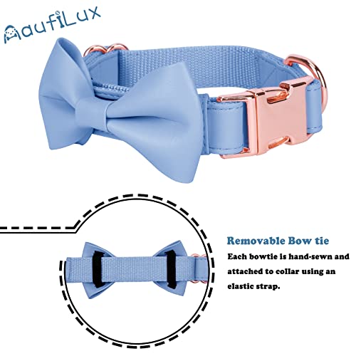 Soft Leather Bowtie Dog Collar - Adjustable Cute Bow Tie Collar [Easy to Clean] with Stylish Rose Gold Heavy Duty Metal Buckle for Small Medium Large Dogs Blue S - color: Blue, size: S(12.2"-16.9")