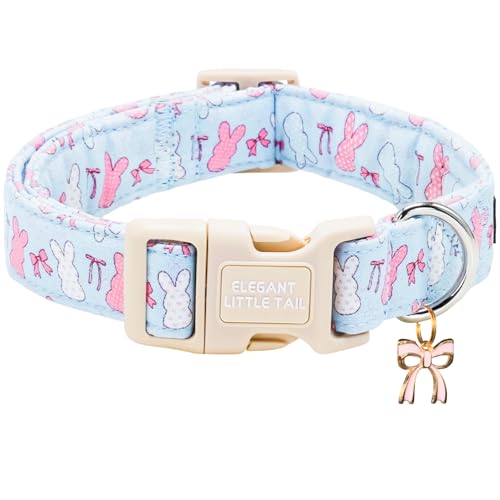 Elegant little tail Easter Dog Collar, Blue Bunny Pattern Pet Collar Spring Holiday Girl or Boy Adjustable Pet Collars with Sturdy Quick Release Buckle for X-Small Dogs - color: Easter-Blue Bunny, size: X-Small (Pack of 1)