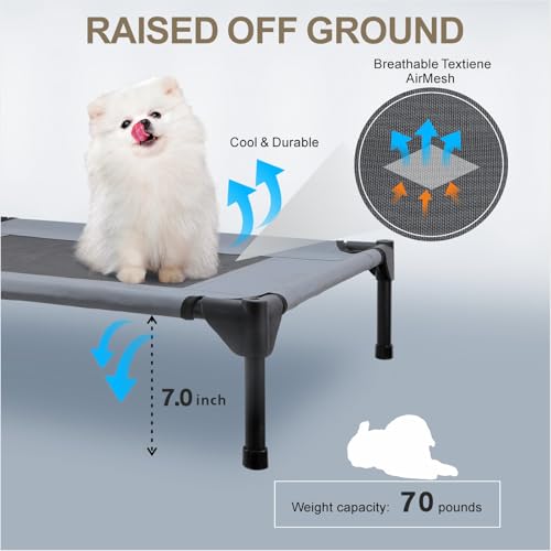 Outdoor Elevated Dog Bed with Canopy, Cooling Elevated Pet Cot with Removable Shade, Non-Slip Feet, Breathable Mesh for Small Dogs Camping