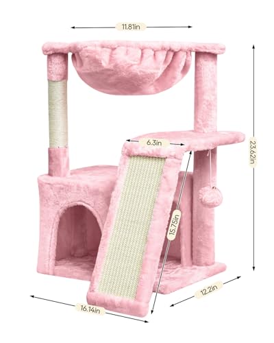 SYANDLVY Cat Tree for Indoor Cats Large Adults, Modern Activity Tower with Scratching Posts & Board, Condo with Plush Perch, Climbing Stand with Cradle & Hanging Ball for Play, Pink - color: Pink