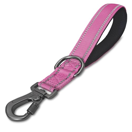 12 Inch Short Training Dog Leash with Padded Handle for Large Dogs, Lead with Locking Carabiner Clip, Strong Training Leash (Pink, 12 Inch) - color: Pink