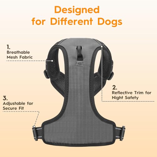 No Pull Dog Harness, No Chock Reflective Adjustable Soft Padded Pet Vest with Easy Control Handle, Easy Wearing with Stylish, Reinforced Knot, 2 Buckles - color: Gray, size: X-Small