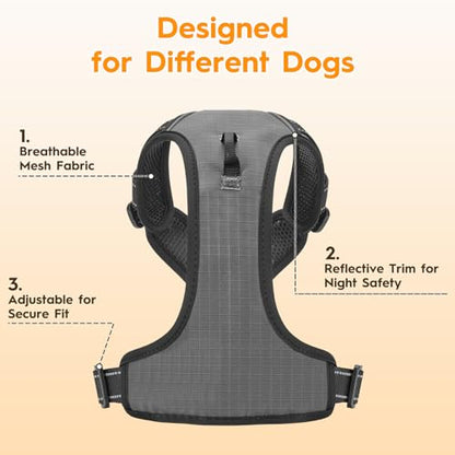 No Pull Dog Harness, No Chock Reflective Adjustable Soft Padded Pet Vest with Easy Control Handle, Easy Wearing with Stylish, Reinforced Knot, 2 Buckles - color: Gray, size: X-Small