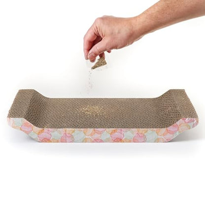Zodaca Cat Scratcher Bed - Reversible Cardboard Cat Scratch Pad - Catnip Bed for Indoor Felines - Kitten Scratcher Lounger for Stretch & Relax - Pack of 3, 16.75 x 8 x 2.4 in