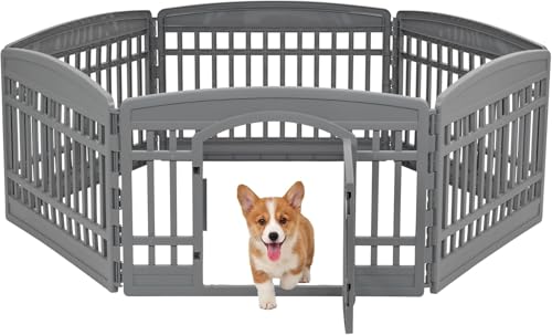 IRIS USA 24" Dog Playpen 6-Panel Pet Exercise Pen with Door Gate 61x61x24 Puppy Play Pen Indoor Outdoor Plastic Heavy Duty Foldable Portable Pet Fence for Small Medium Dogs Puppies Multiple Pets Gray - color: Gray, size: 6 Panel - 24" H