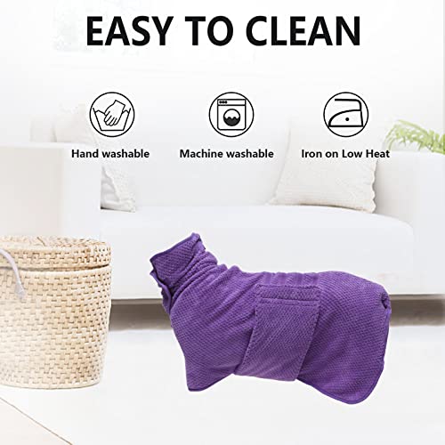 Geyecete Dog Bathrobe Towel Dog Drying Coat-Dry Fast Dog Bag-Pineapple Grid Fast Drying Super Absorbent Pet Dog Cat Bath Robe Towel-Purple-S - color: Purple(Pineapple grid), size: Small