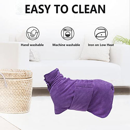 Geyecete Dog Bathrobe Towel Dog Drying Coat-Dry Fast Dog Bag-Pineapple Grid Fast Drying Super Absorbent Pet Dog Cat Bath Robe Towel-Purple-S - color: Purple(Pineapple grid), size: Small