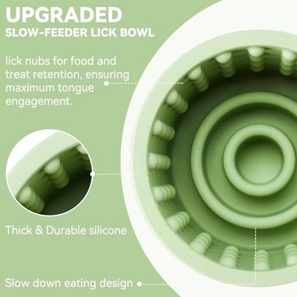 Dog Slow Feeder Lick Bowl, Anxiety Relief Dog Licking Mat Treat Dispenser, Non-Slip Anti-Choking Slow Eating Lick Bowl for Small Medium and Large Breed Dogs, BPA Free Silicone - color: Green, size: S