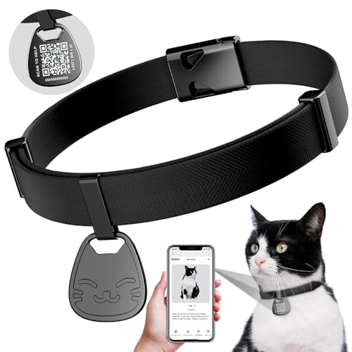 Cat Collar with Name Tag Breakaway: Kitten Collars with QR Code ID Tag for Girl Boy Cats, Ultra Soft & Elastic Adjustable (6"-12") Cat Collar with Break Away Safety Buckle, Black
