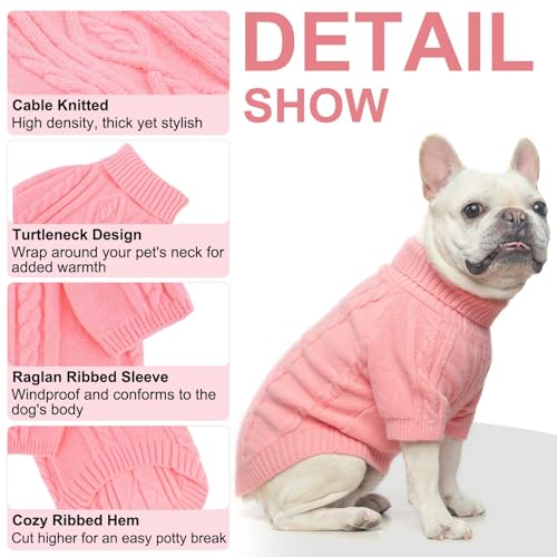 BEAUTYZOO Small Dog Sweater-Dog Sweatshirt Pullover Cable Knit Wear Classic Turtleneck Thick Cold Weather Clothes for Small Dogs,Medium Dogs,Pink Cable M (Back: 16",Chest: 21", Neck: 13") - color: Pink Cable, size: M (Back: 16", Chest: 21", Neck: 13")