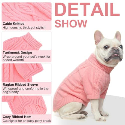 BEAUTYZOO Small Dog Sweater-Dog Sweatshirt Pullover Cable Knit Wear Classic Turtleneck Thick Cold Weather Clothes for Small Dogs,Medium Dogs,Pink Cable M (Back: 16",Chest: 21", Neck: 13") - color: Pink Cable, size: M (Back: 16", Chest: 21", Neck: 13")