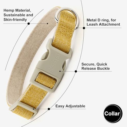 Plutus Pet Cotton Hemp Dog Collar and Leash Set, Adjustable Collar for Small, Medium, and Large Dogs, Heavy Duty and Soft on Skin, Yellow, XS - color: Yellow, size: X-Small