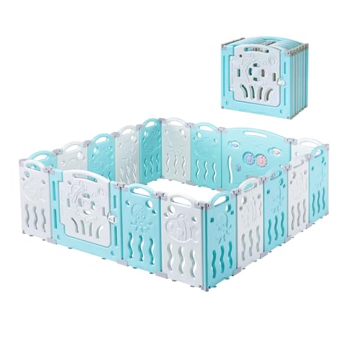 Albott Baby Fence 18 Panels Kids Playpen- Foldable Toddler Safety Play Center Yard Adjustable Shape Portable Design for Children Toddler Indoor Outdoor Use Blue - color: Blue, size: 18 Pieces
